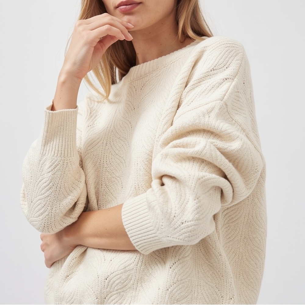 Cyrus Cream Cable-Knit Crew Neck Sweater
